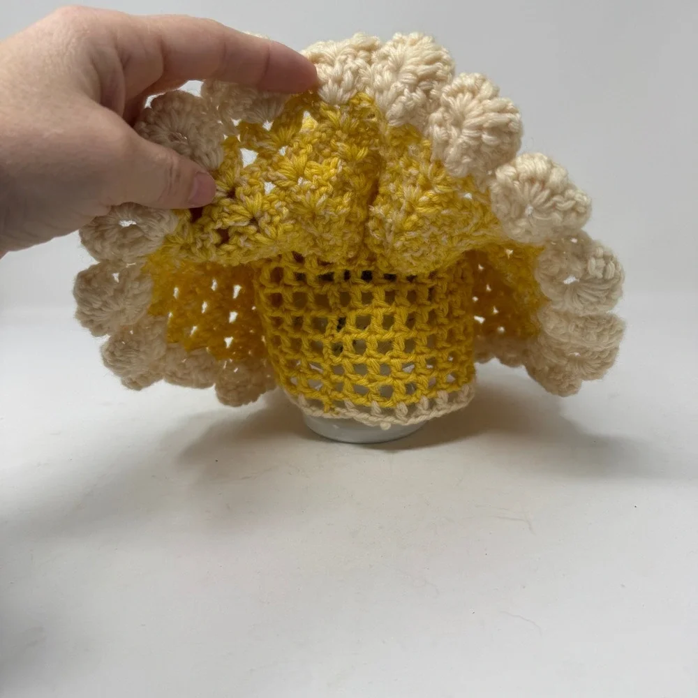Handmade Crochet Dish Soap Toilet Paper Cover Yellow‎ Scalloped Ruffle Dress